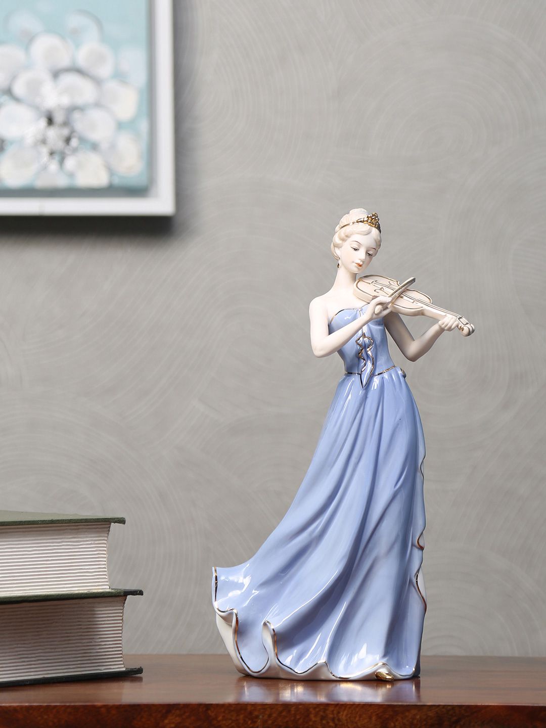 Athome by Nilkamal Blue & White Lady Playing Violin Showpiece Price in India