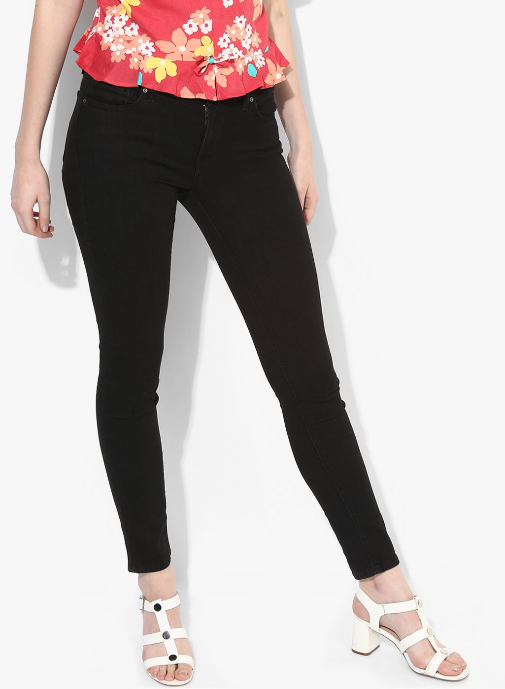 Levis Black Solid Mid-Rise Skinny Fit Jeans