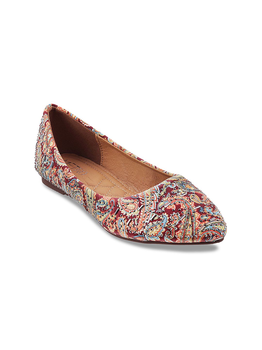 Metro Women Maroon Printed Synthetic Ballerinas