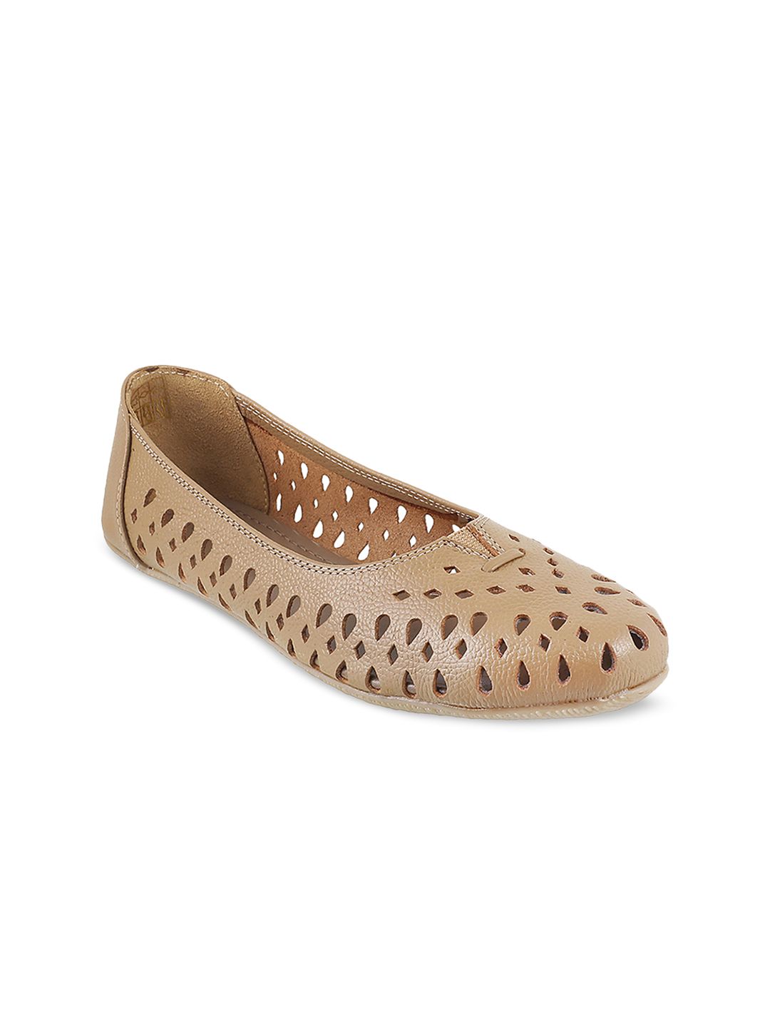 Metro Women Beige Solid Leather Ballerinas Price in India