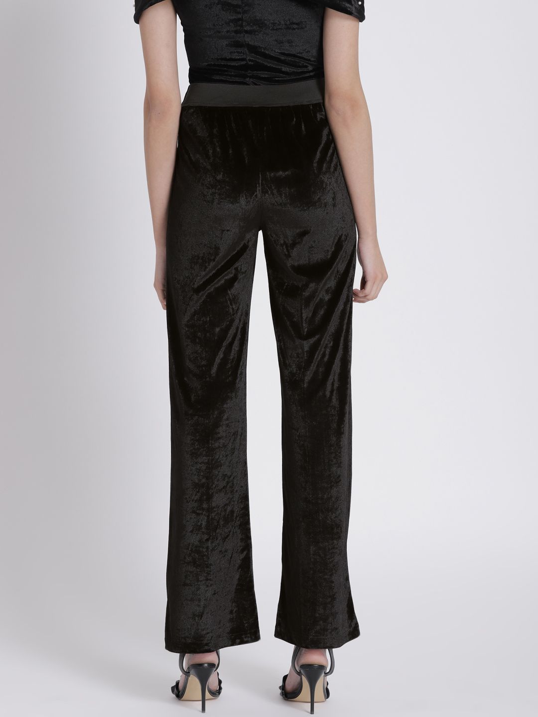 Buy SASSAFRAS Women Black Velvet Bell Bottom Trousers - Trousers