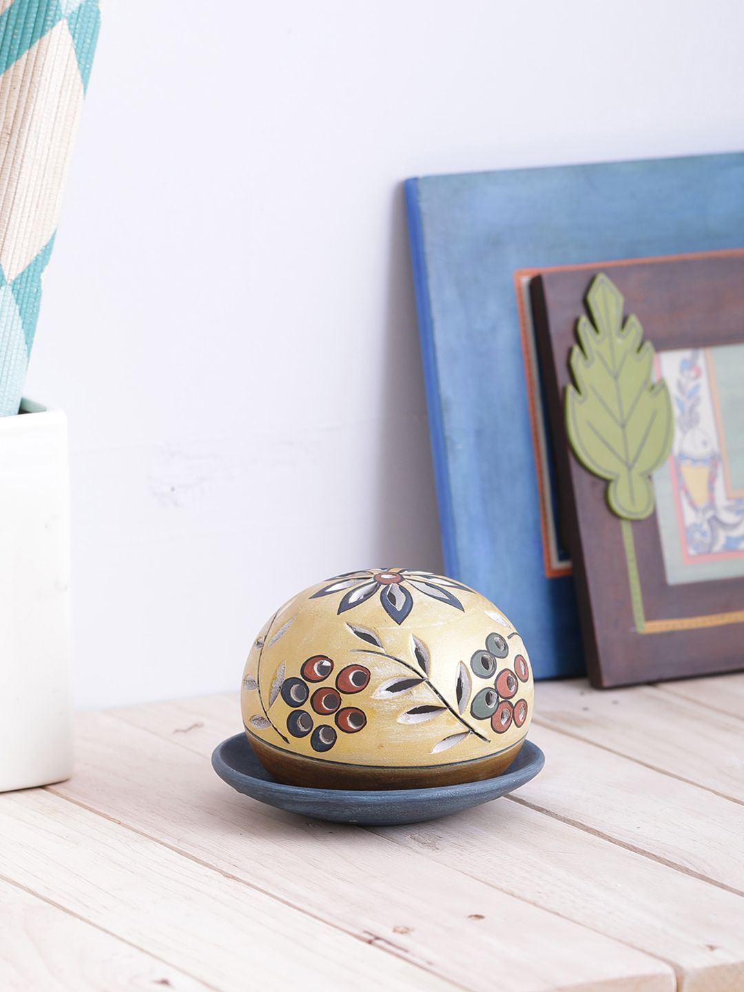 VarEesha Gold-Toned Printed Hand Painted Terracotta Round Tea Light Diya Lantern Price in India