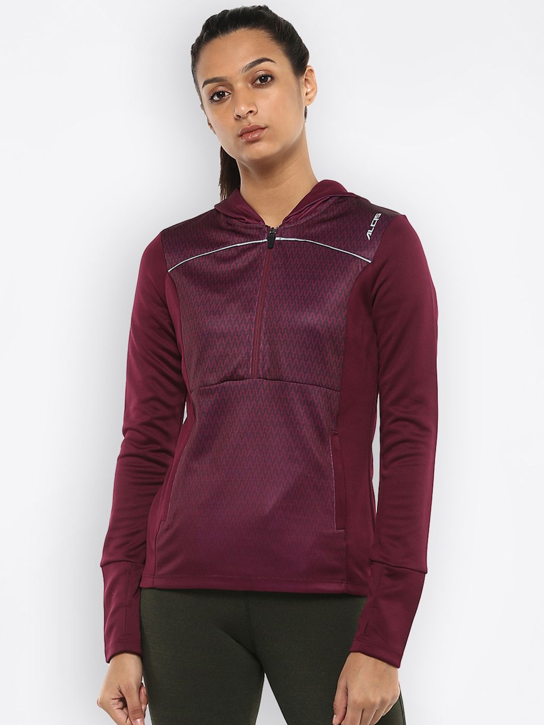 Alcis Women Burgundy Printed Lightweight Sporty Jacket Price in India