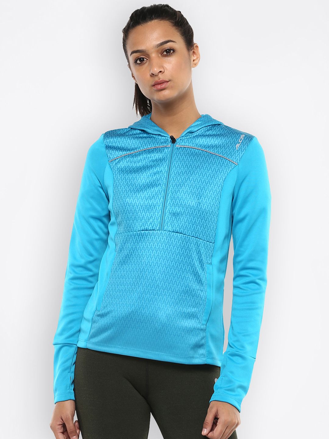 Alcis Women Blue Printed Lightweight Sporty Jacket Price in India