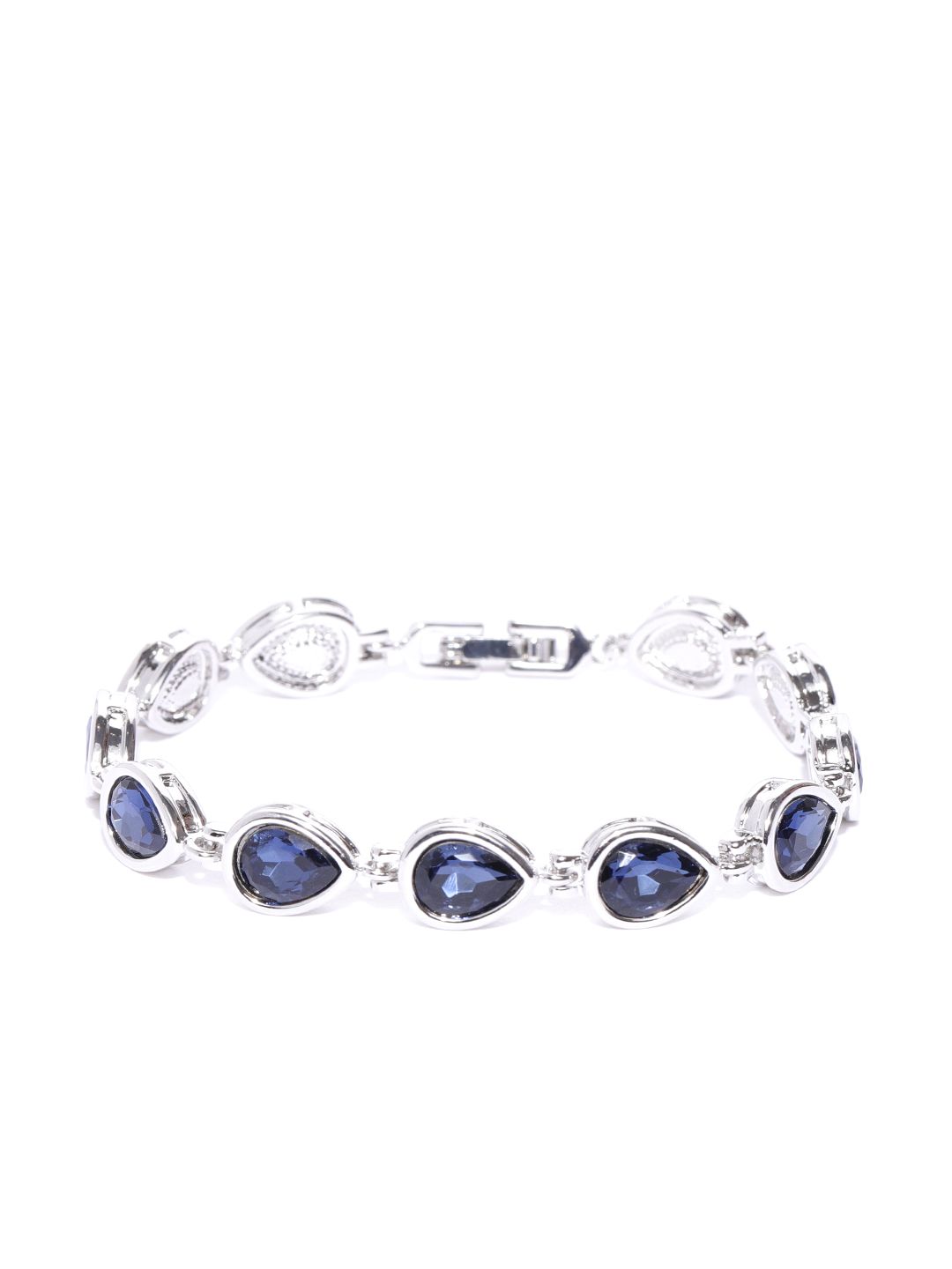 Jewels Galaxy Silver-Plated & Navy Stone-Studded Handcrafted Link Bracelet Price in India