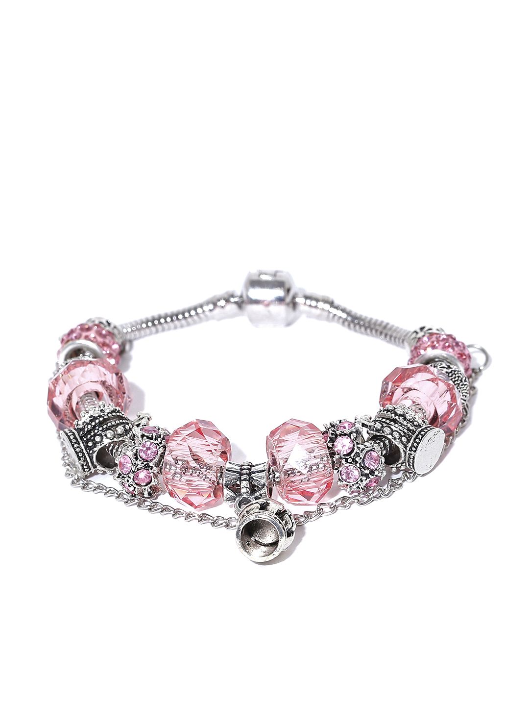 Jewels Galaxy Oxidised Silver-Plated Beaded & Stone-Studded Handcrafted Charm Bracelet Price in India