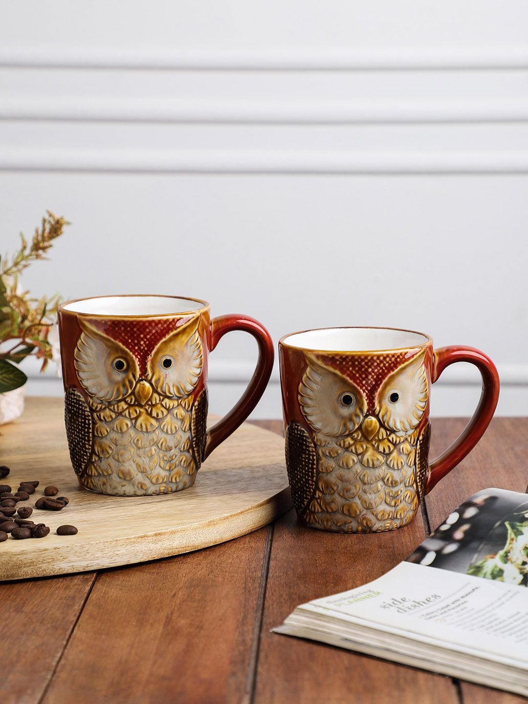 OddCroft Red & Beige 2-Pieces Textured Ceramic Cups Set Price in India