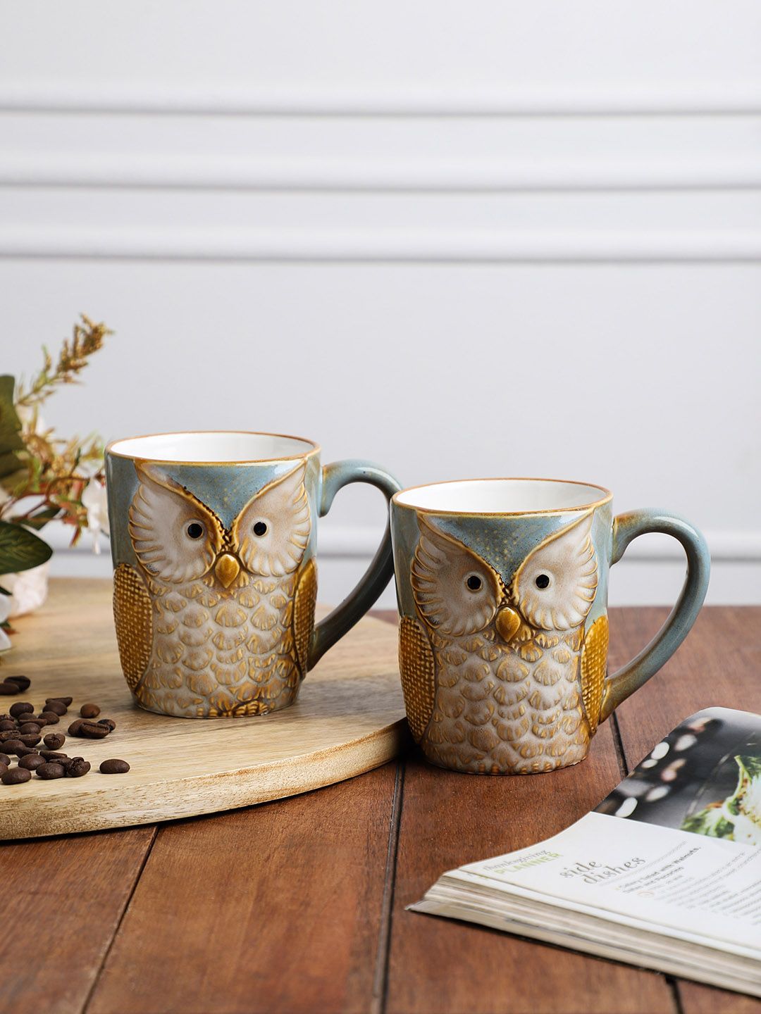 OddCroft Teal & Beige 2-Pieces Textured Ceramic Cups Set Price in India