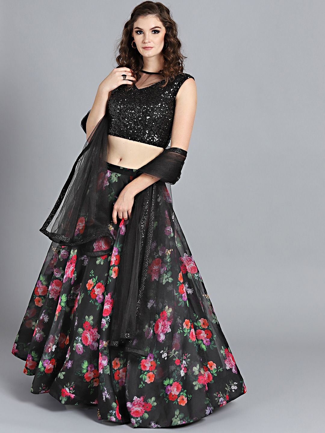 EthnoVogue Black Sequinned Made to Measure Lehenga Choli