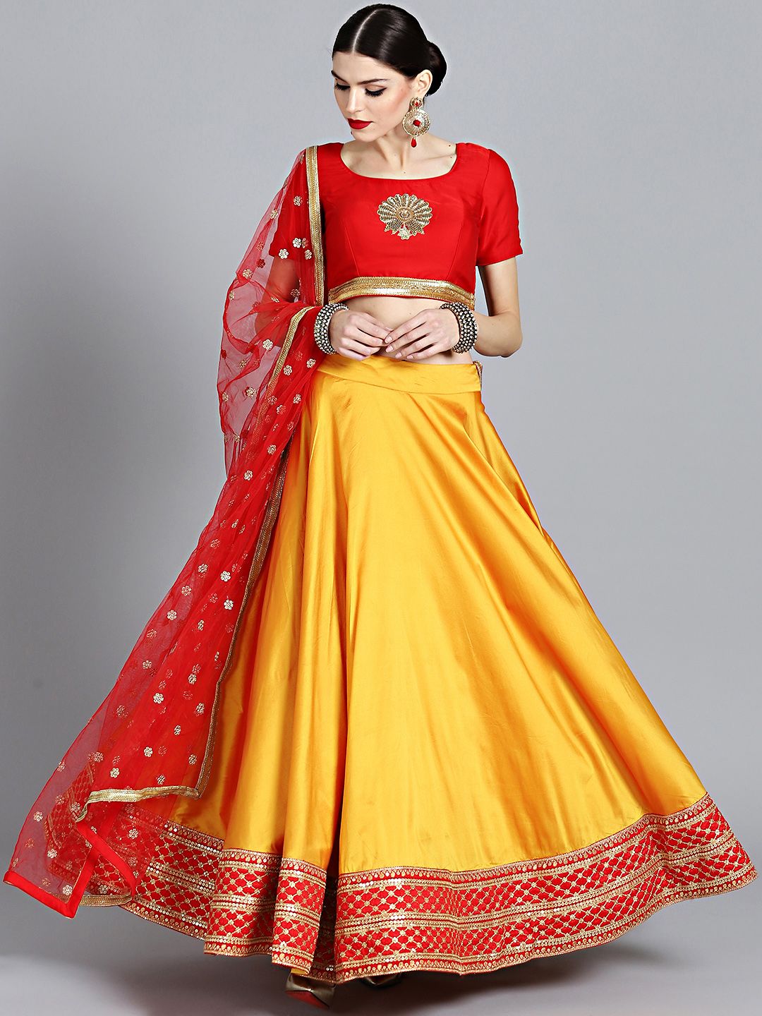 EthnoVogue Red & Yellow Made to Measure Lehenga Choli Price in India