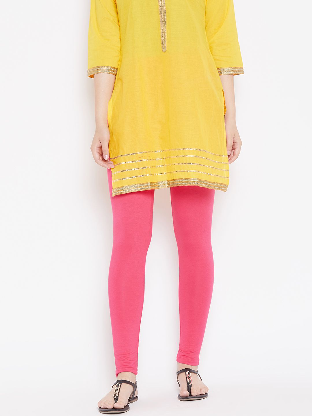 AURELIA Women Fuchsia Pink Solid Ankle-Length Leggings Price in India