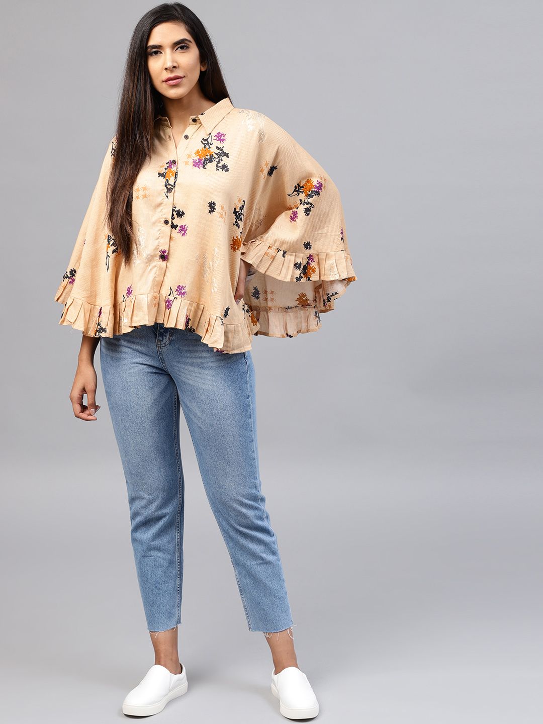 Nayo Women Beige Printed Kaftan Top