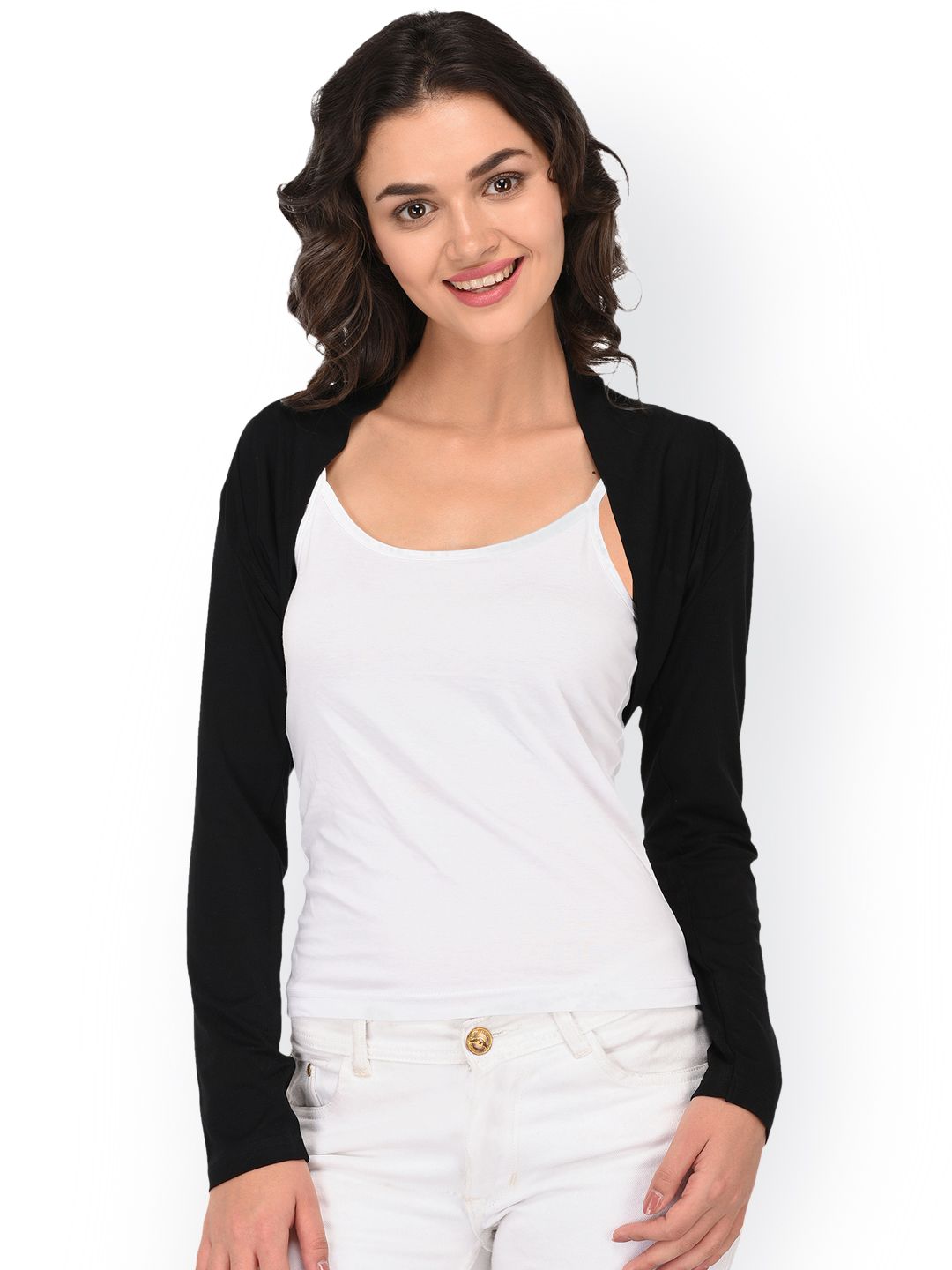 Espresso Black Solid Open Front Shrug Price in India