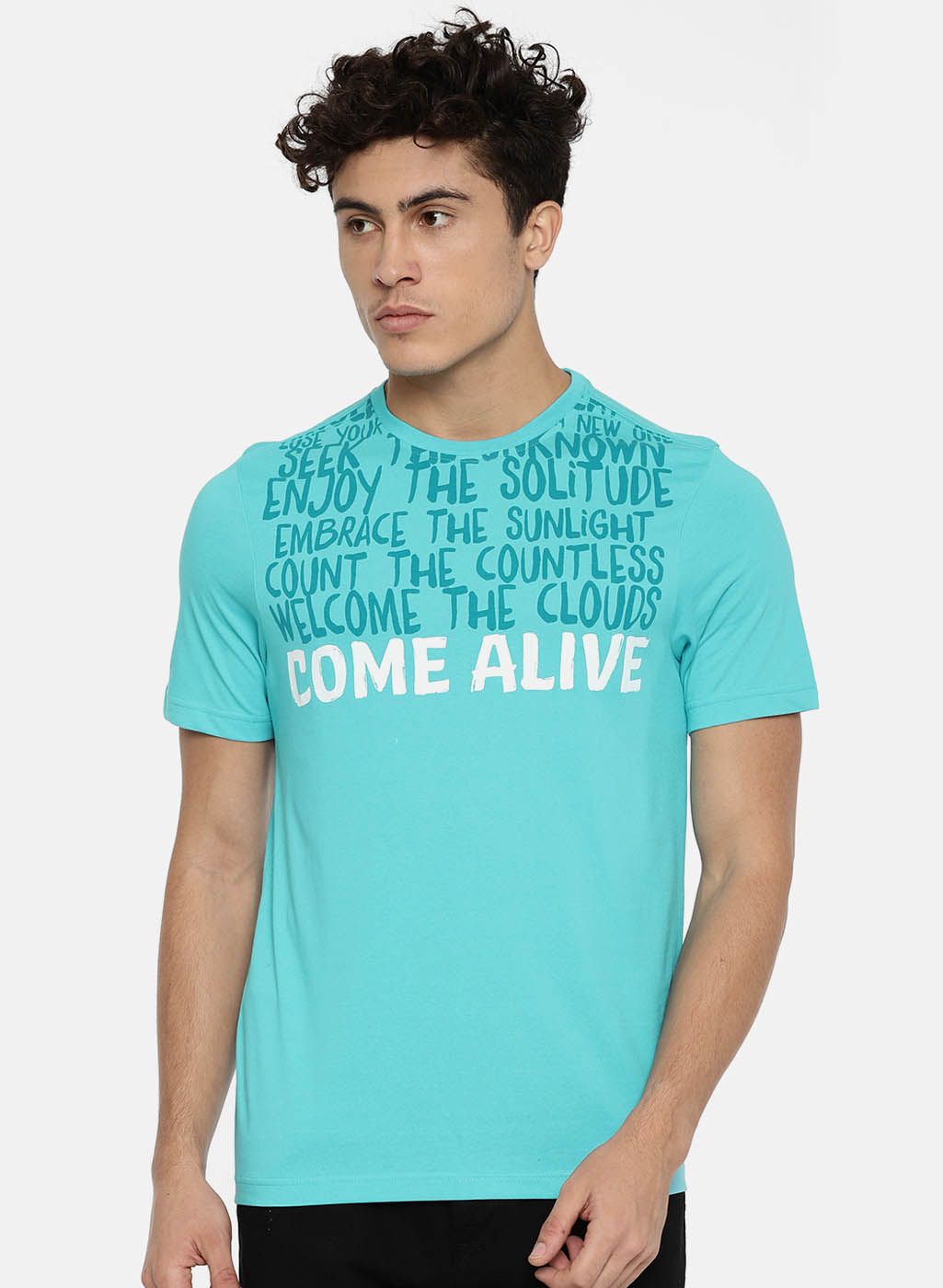 Wildcraft Turquoise Blue Printed Round Neck T-Shirt
