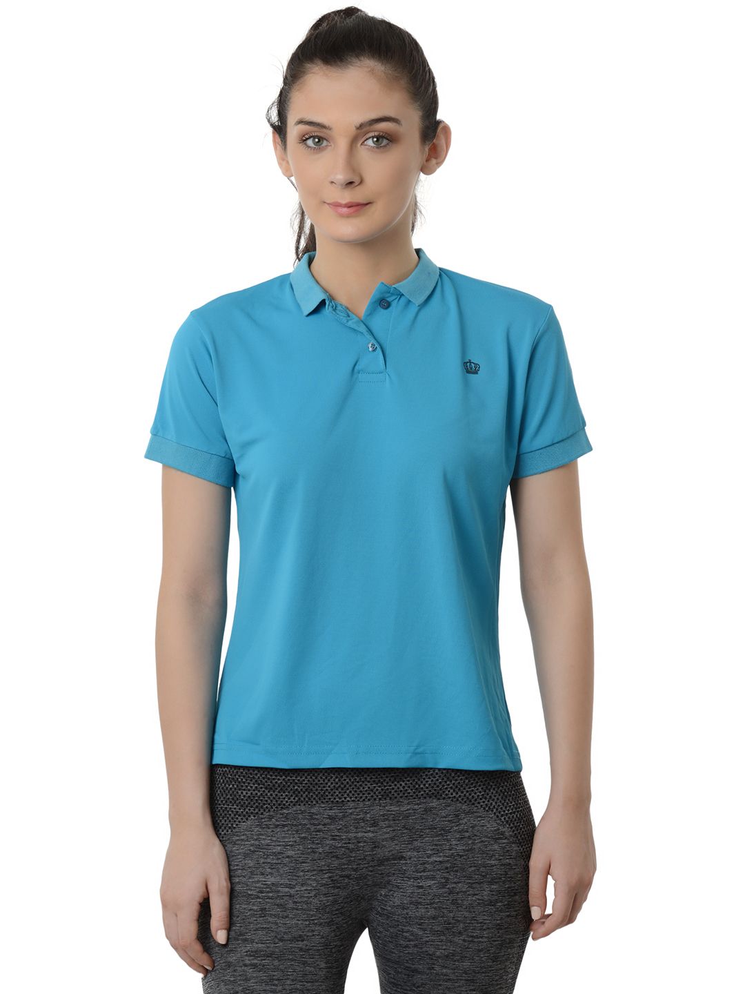 Da Intimo Women Blue Solid Polo Collar T-shirt Price in India