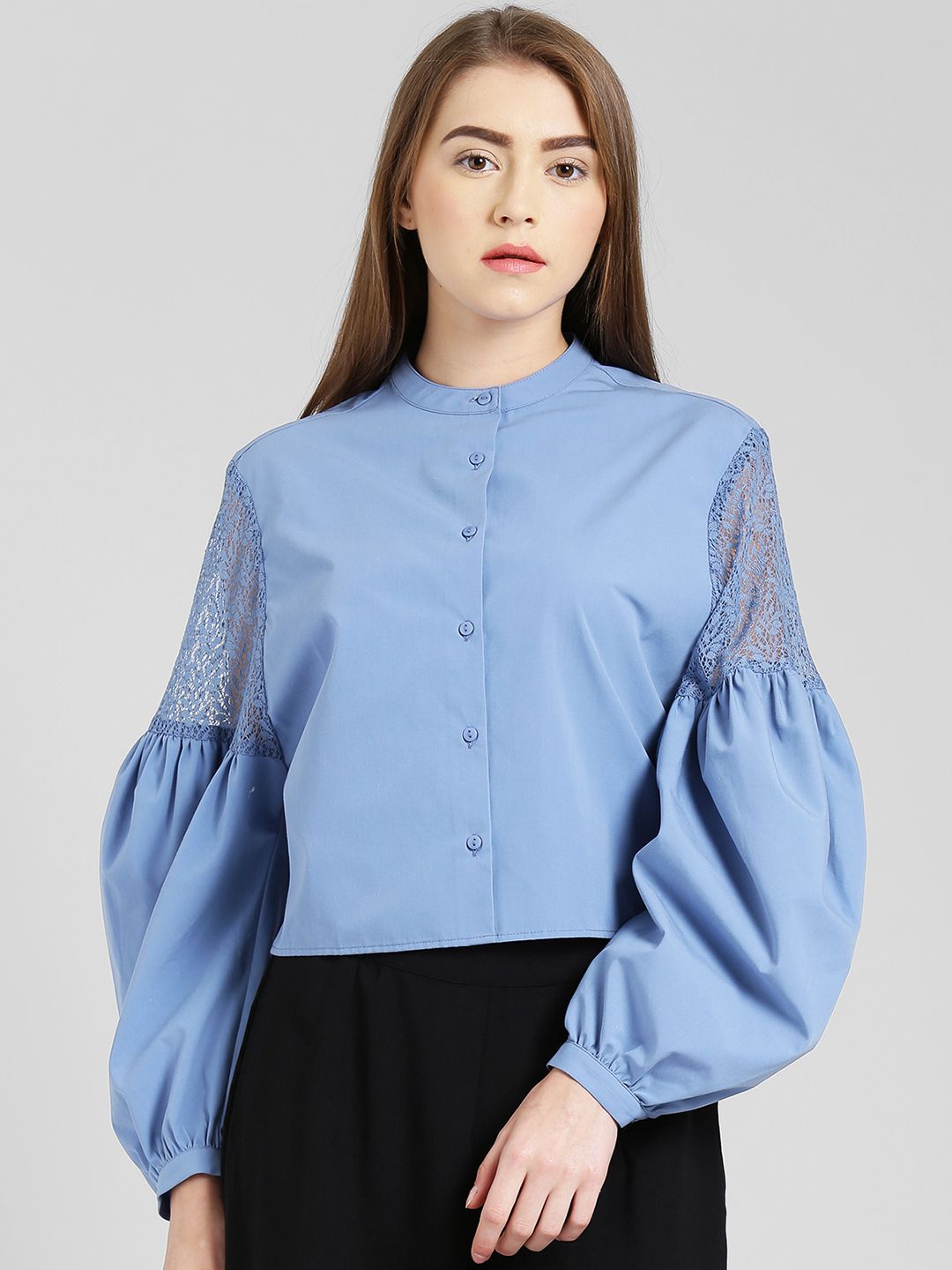 Zink London Zink London Women Blue Self Design Shirt Style Top