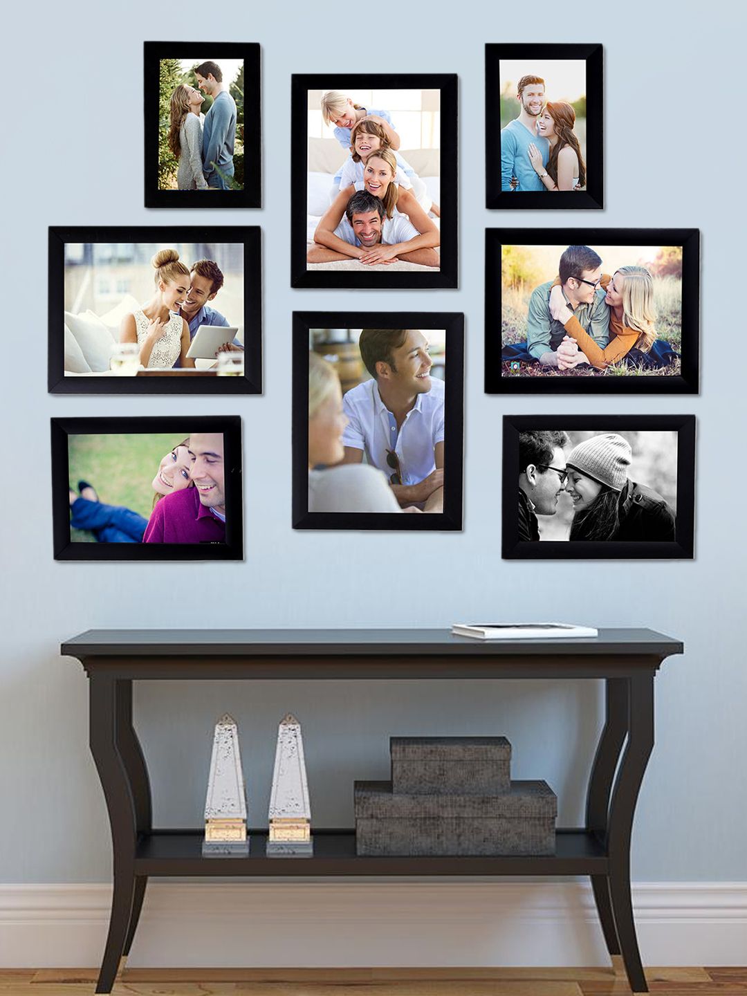 Art Street Black Solid Set Of 8 Wall Photo Frames Price in India