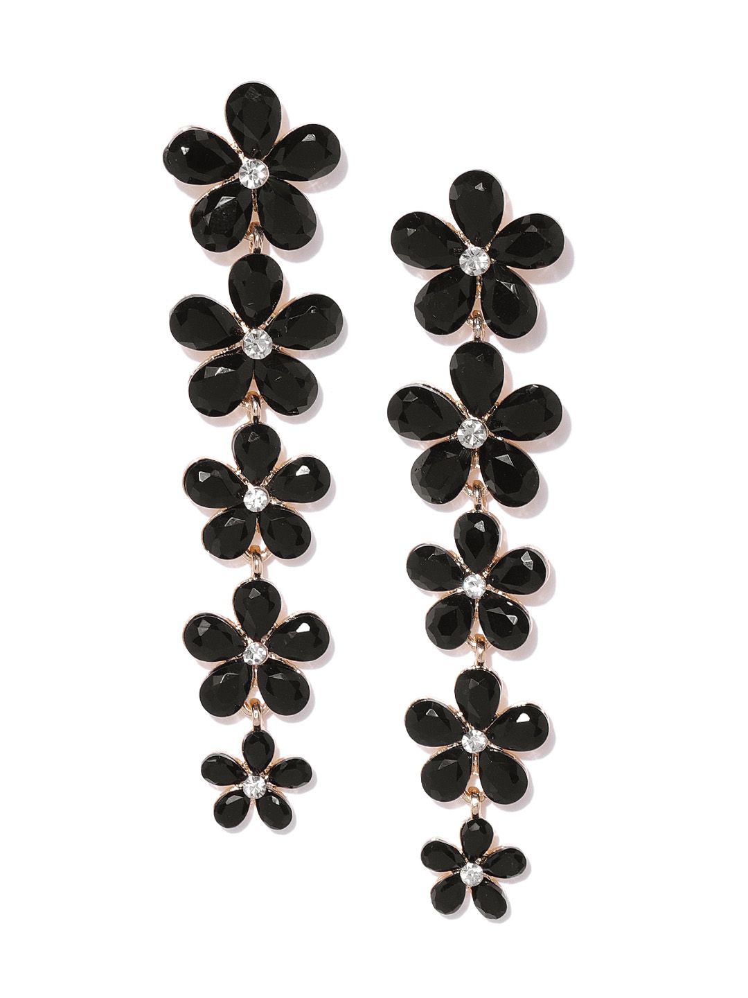 YouBella Black Gold-Plated Stone-Studded Floral Drop Earrings Price in India