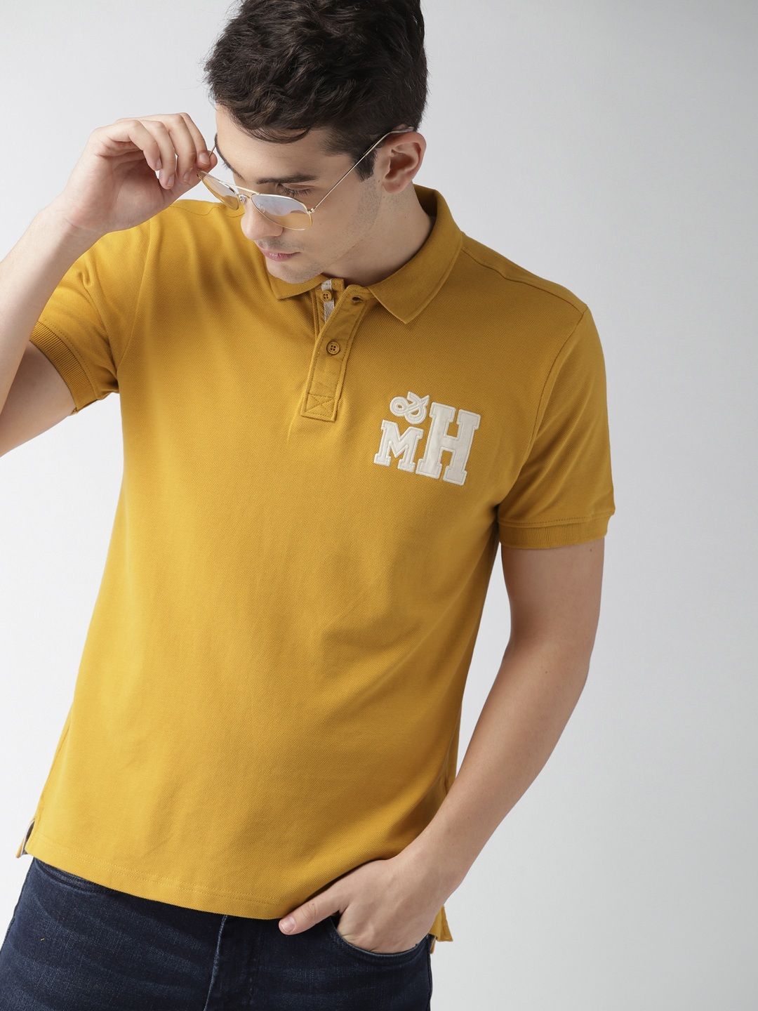 Mast & Harbour Men Mustard Yellow Polo Collar T-shirt