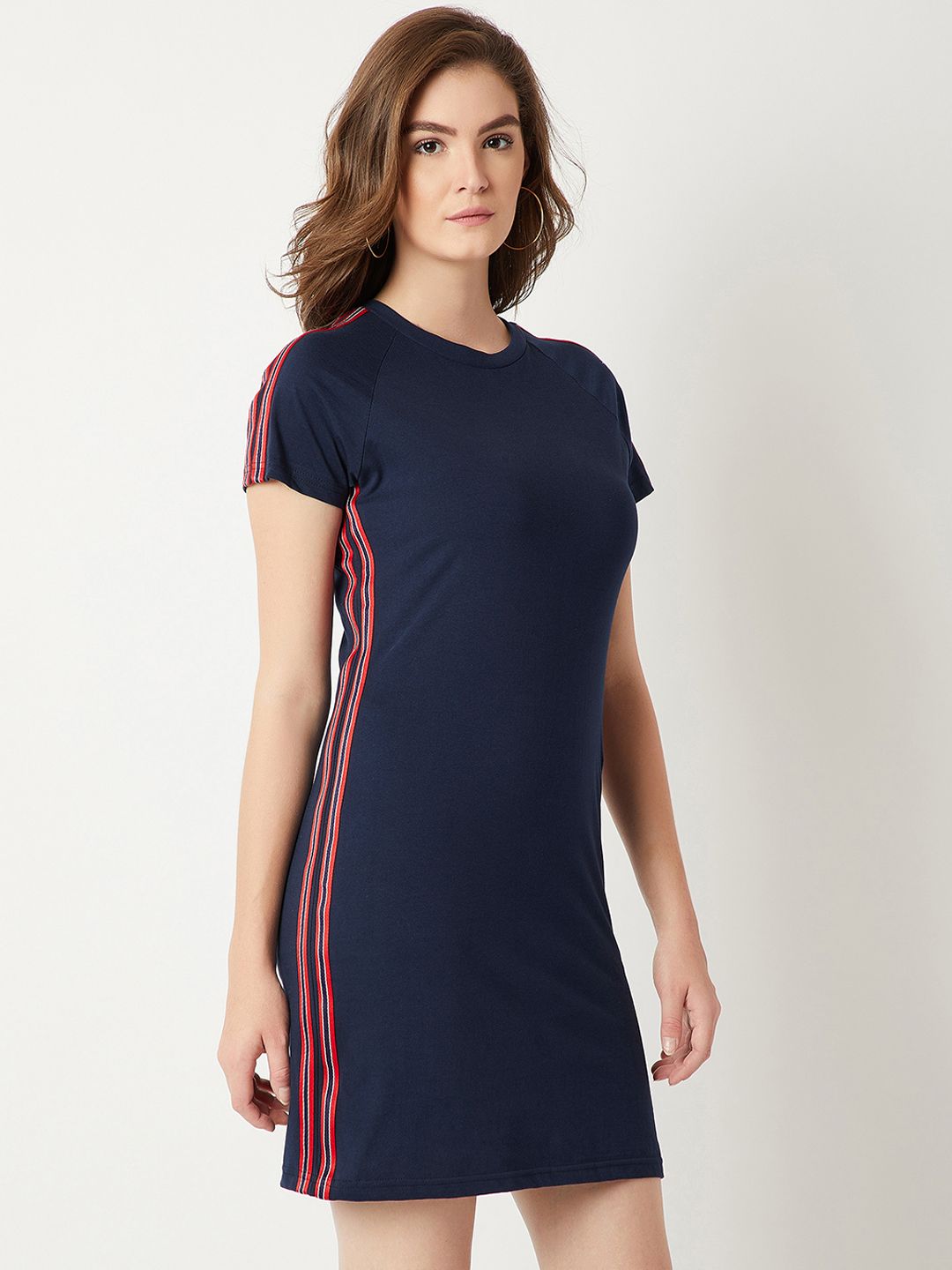 Miss Chase Women Navy Blue Solid T-shirt Dress Price in India