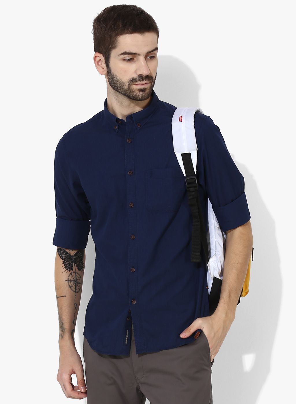 Indian Terrain Blue Checked Slim Fit Casual Shirt