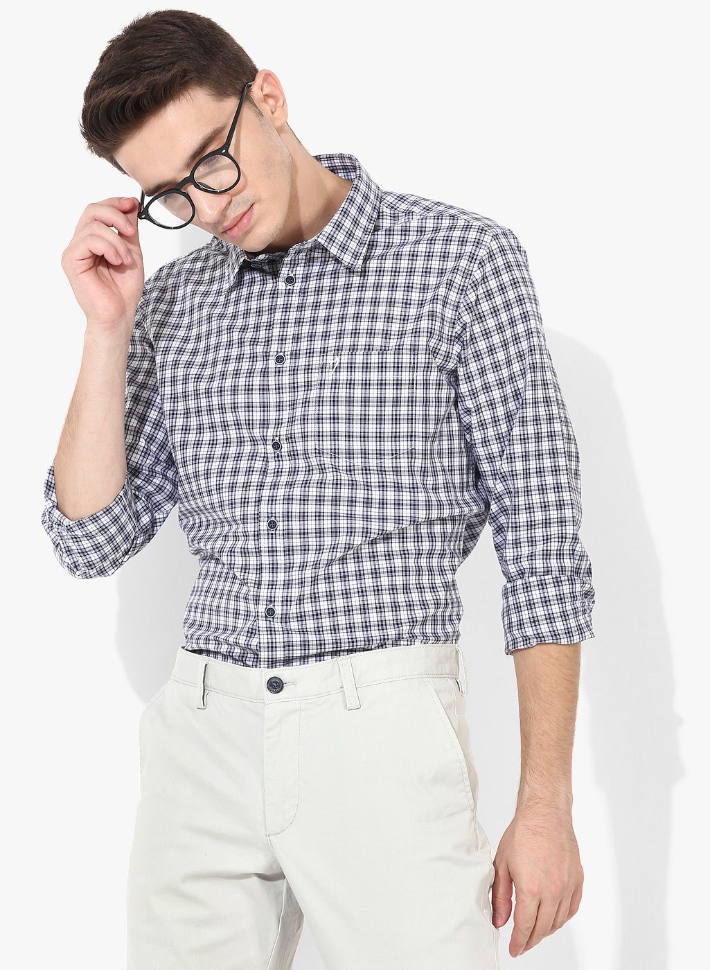 Indian Terrain Blue Checked Slim Fit Casual Shirt