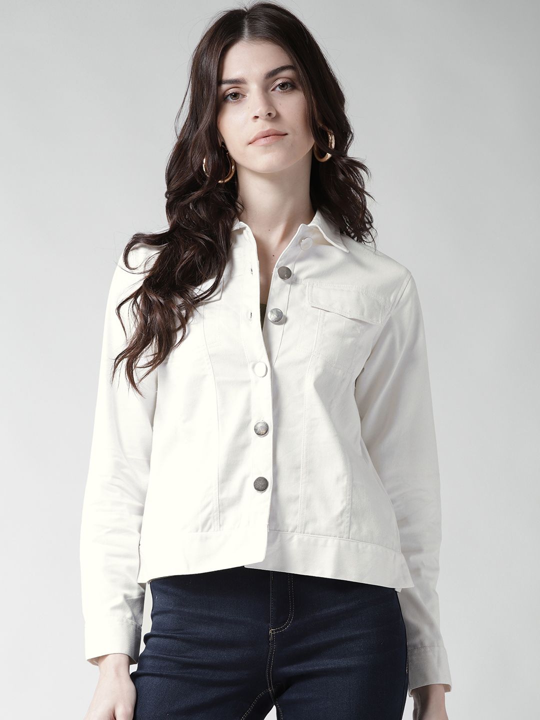 Style Quotient by noi Women White Solid Denim Jacket Price in India