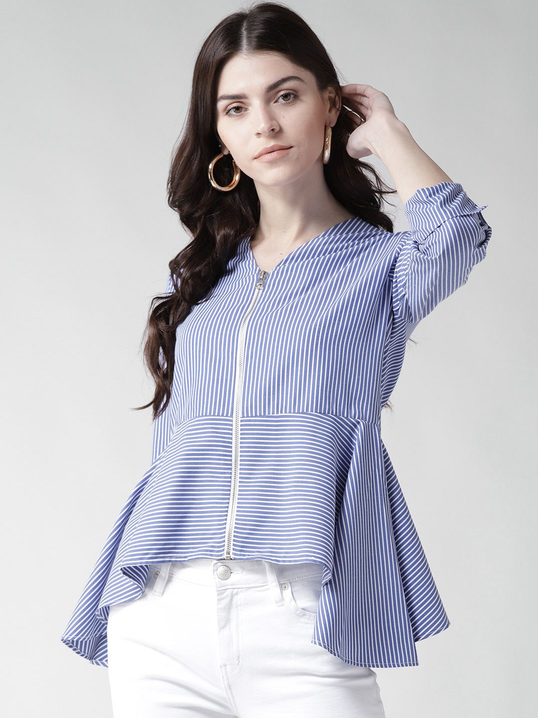 Style Quotient by noi Women Blue & White Striped Tailored Jacket Price in India