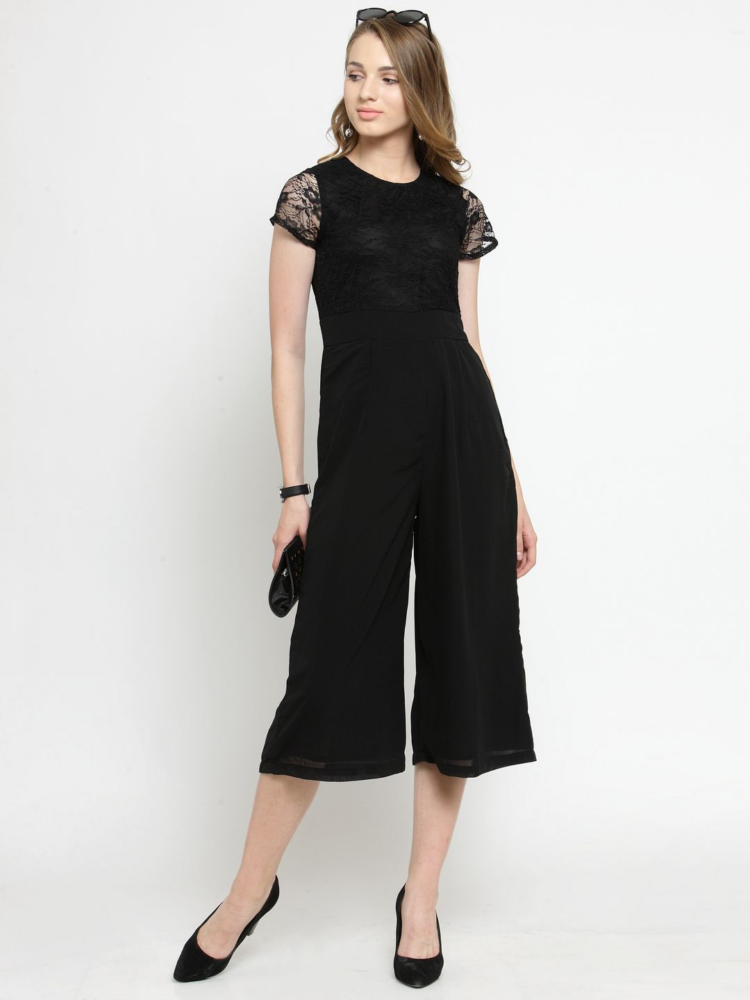 Magnetic Designs Black Solid Culotte Jumpsuit Price in India