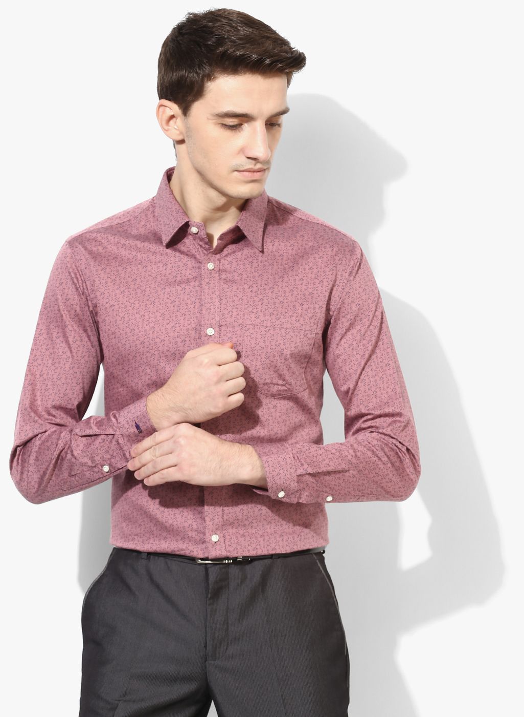 Arrow New York Peach Printed Slim Fit Formal Shirt