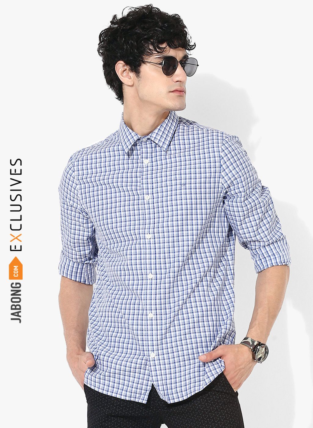 Calvin Klein Blue Checked Slim Fit Casual Shirt
