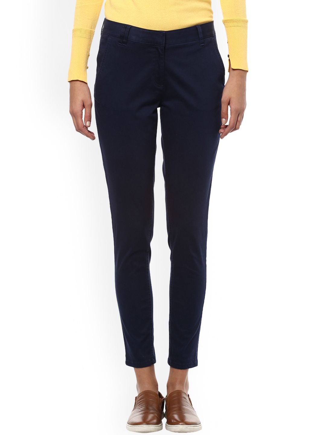 Allen Solly Woman Navy Blue Regular Fit Solid Regular Trousers Price in India