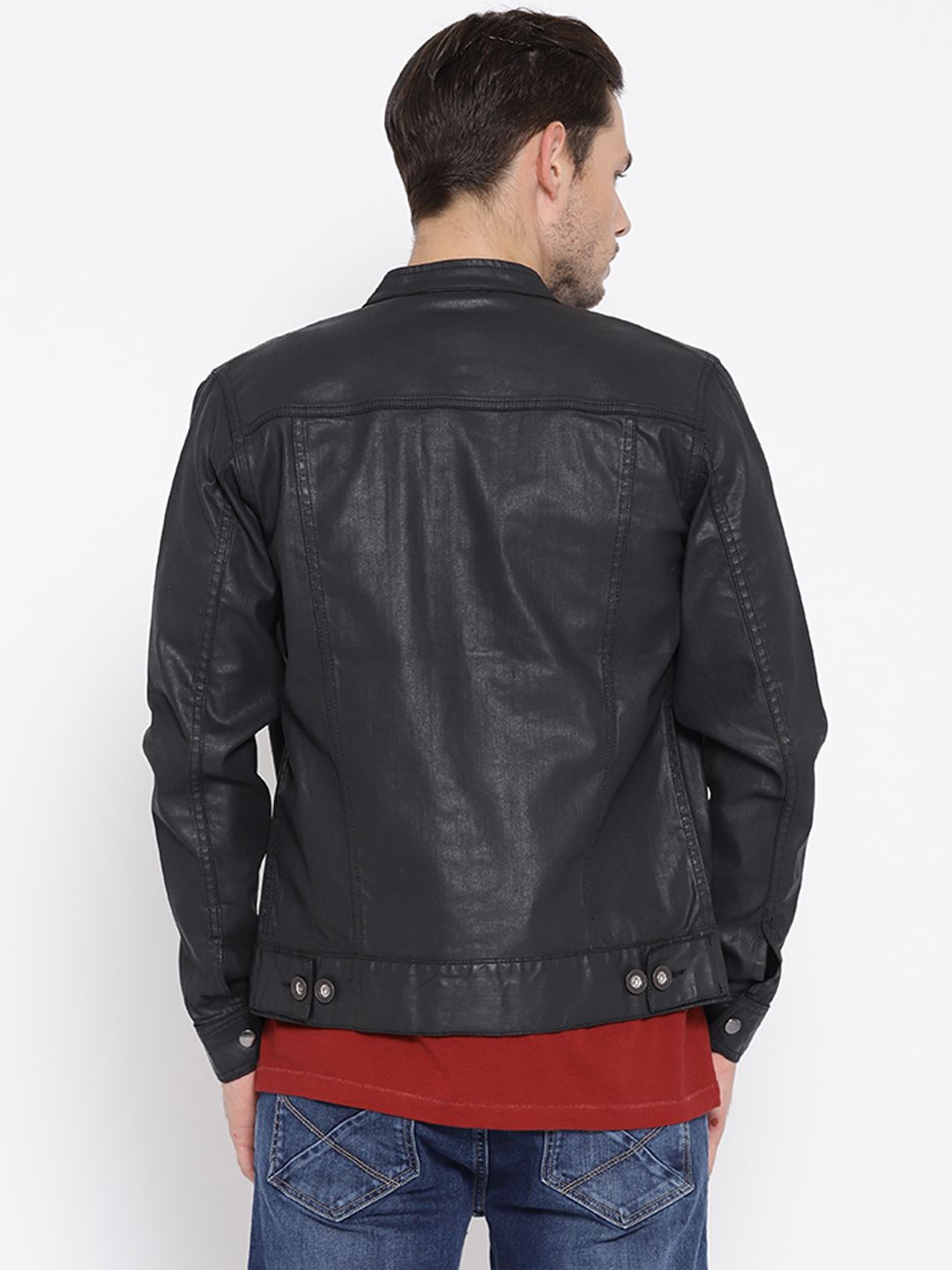 Buy Van Heusen Men Black Coated Denim Jacket - Jackets for Men