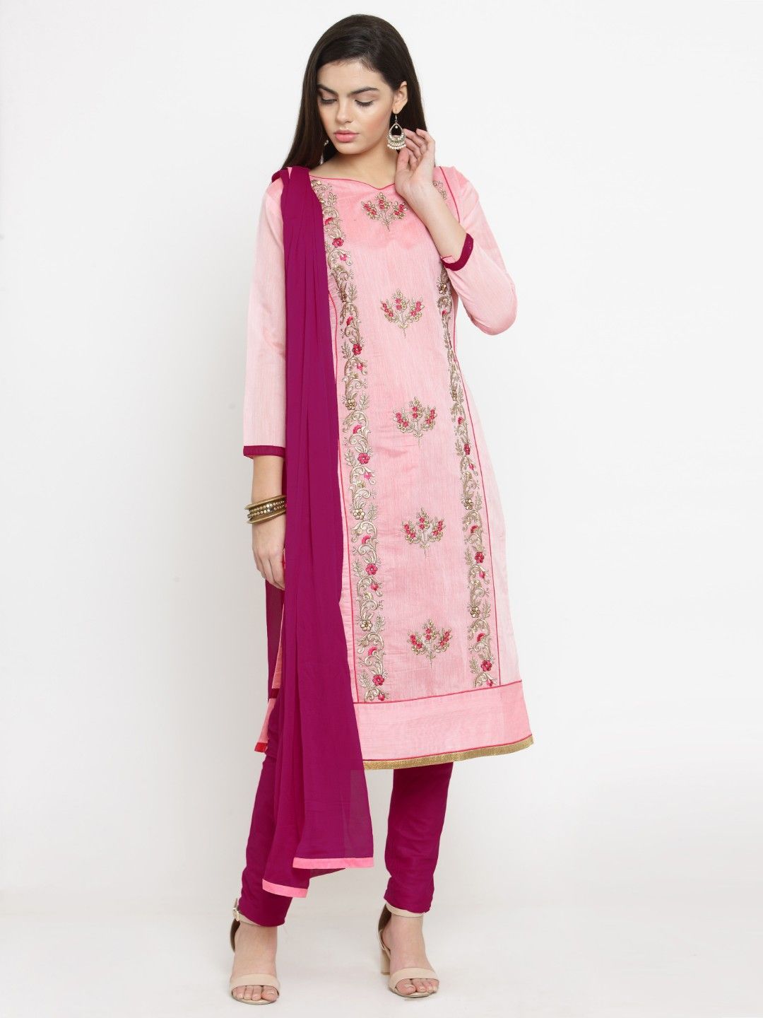 mf Pink Silk Blend Unstitched Dress Material Price in India