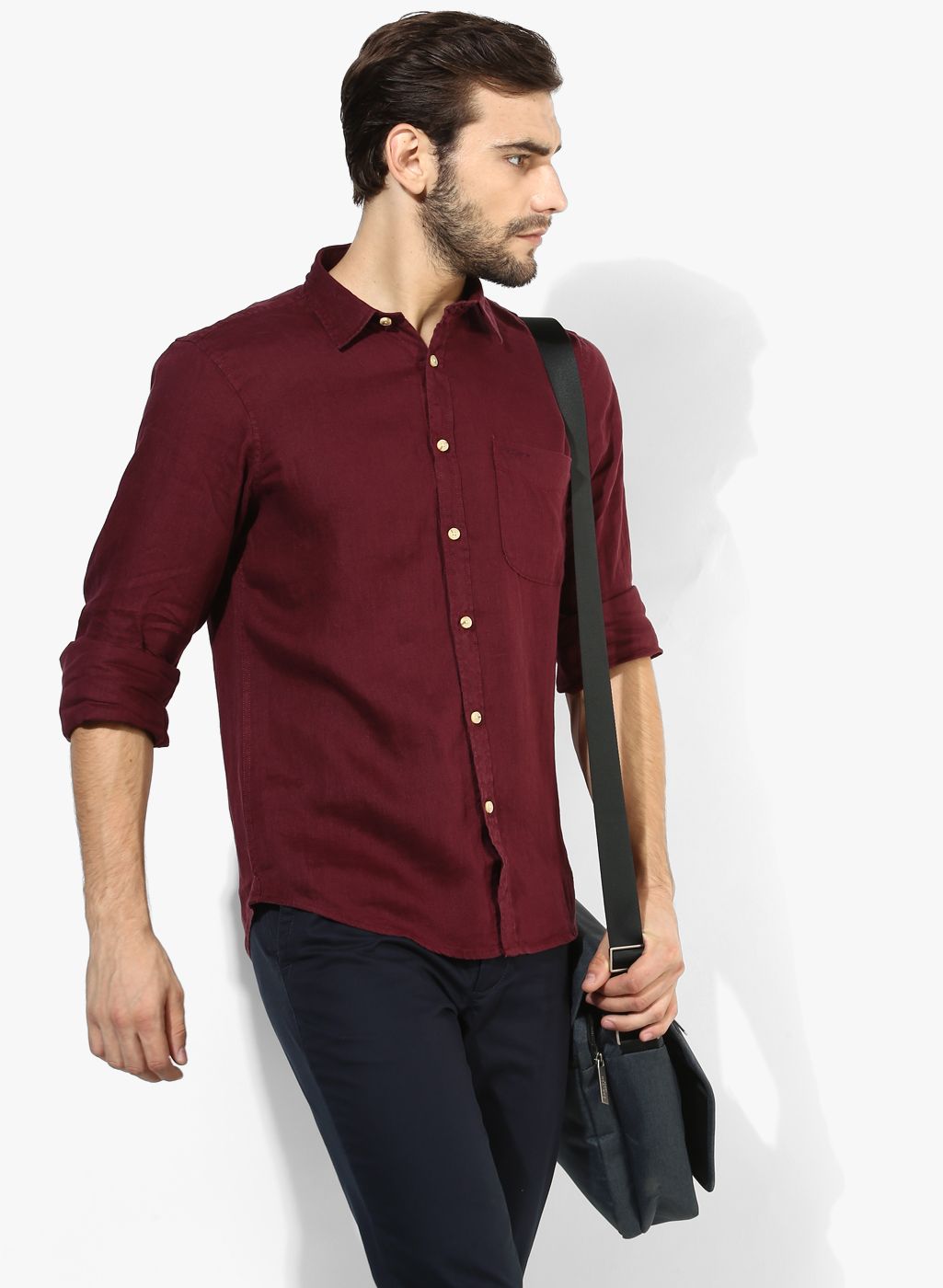 Pepe Jeans Burgundy Solid Slim Fit Casual Shirt