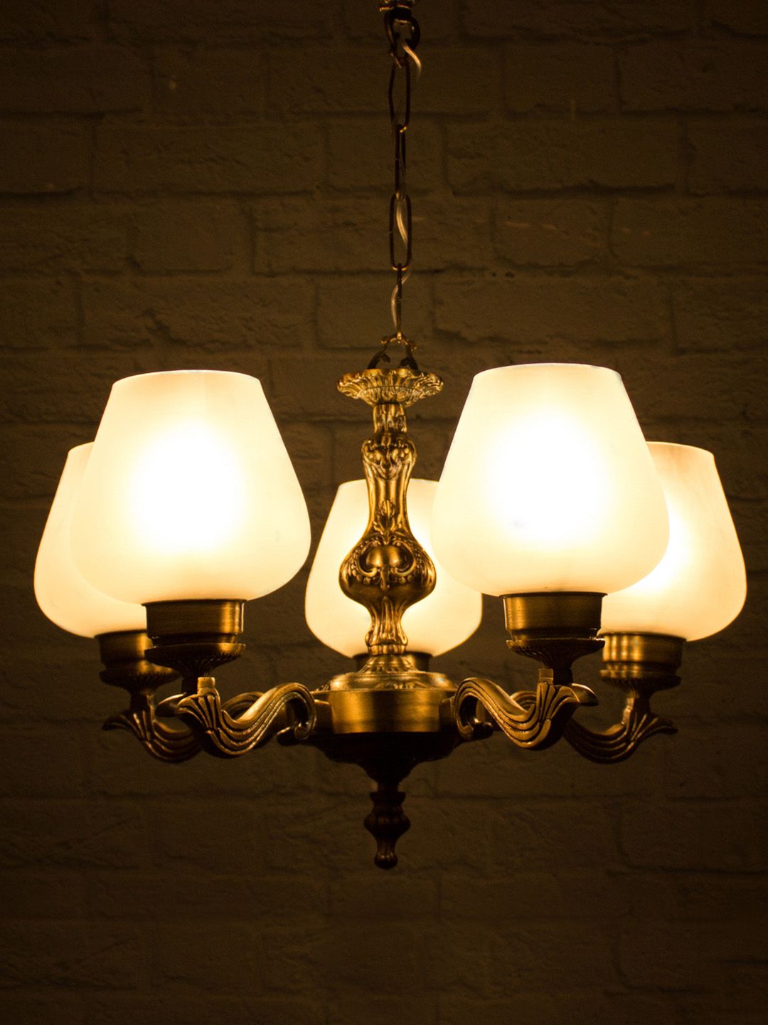 Fos Lighting Gold-Toned & White Antique Finish Chandelier Price in India