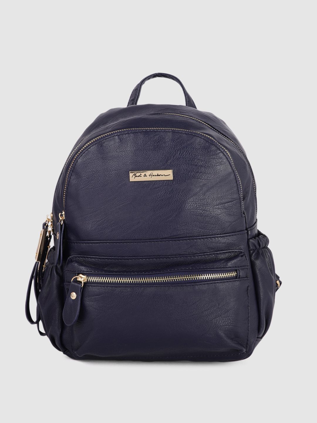 Mast & Harbour Women Navy Blue Solid Backpack Price in India