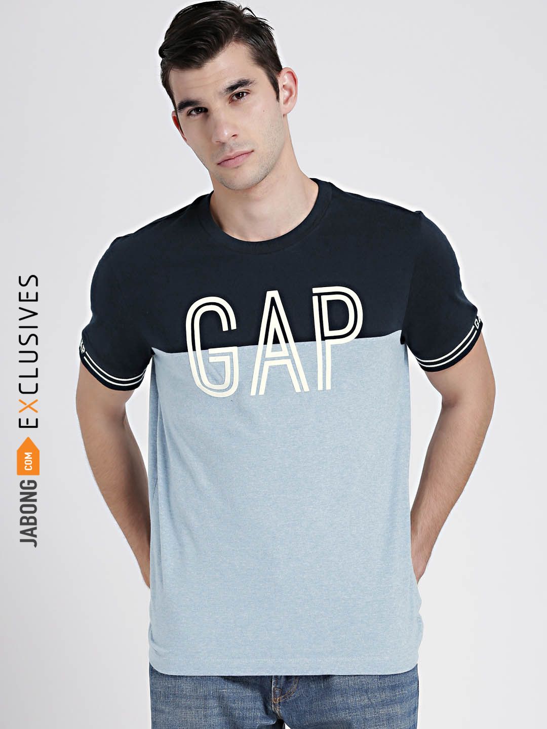 GAP Blue Printed Regular Fit Round Neck T-Shirt