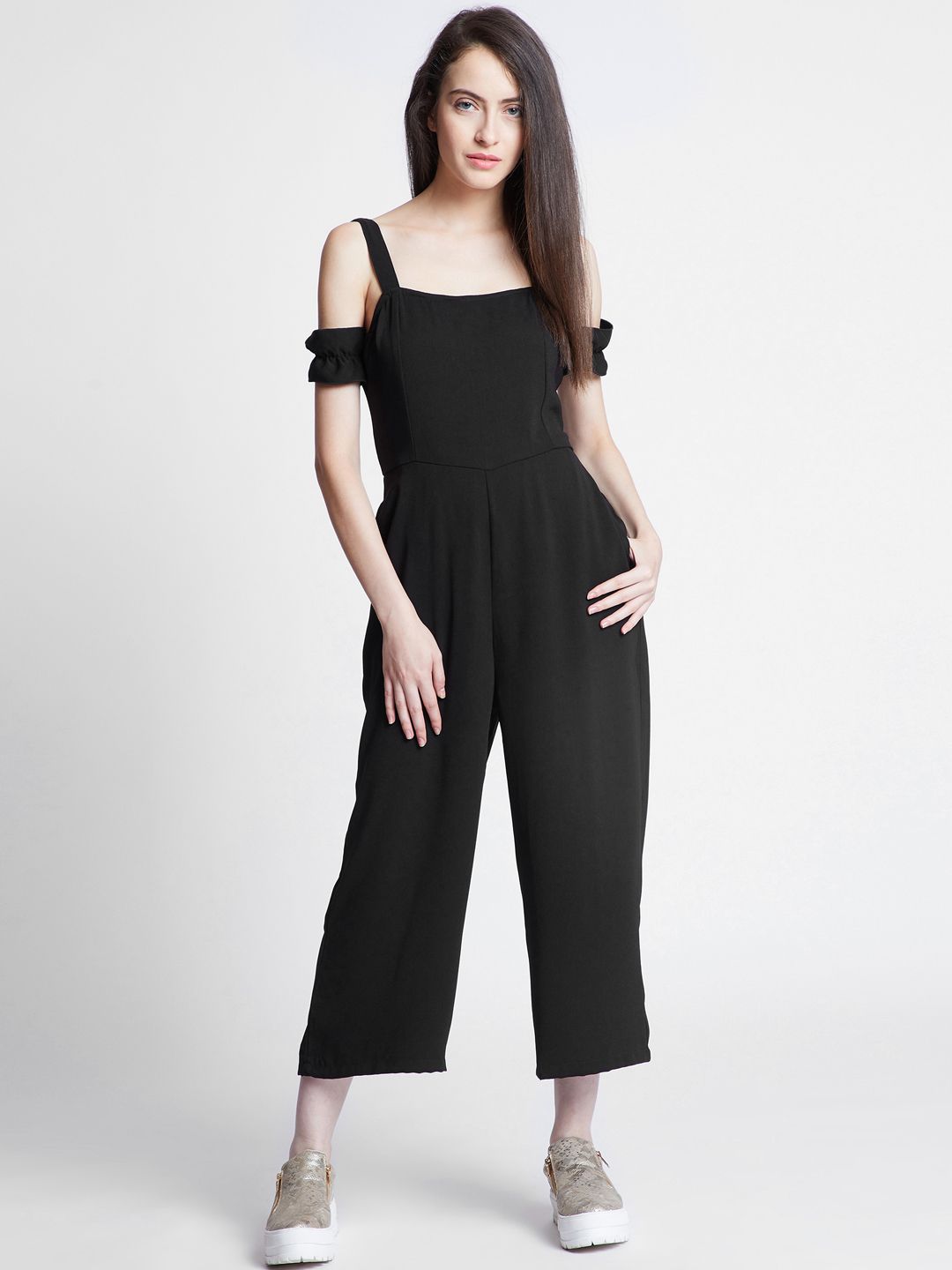 MAGRE Black Solid Culotte Jumpsuit Price in India