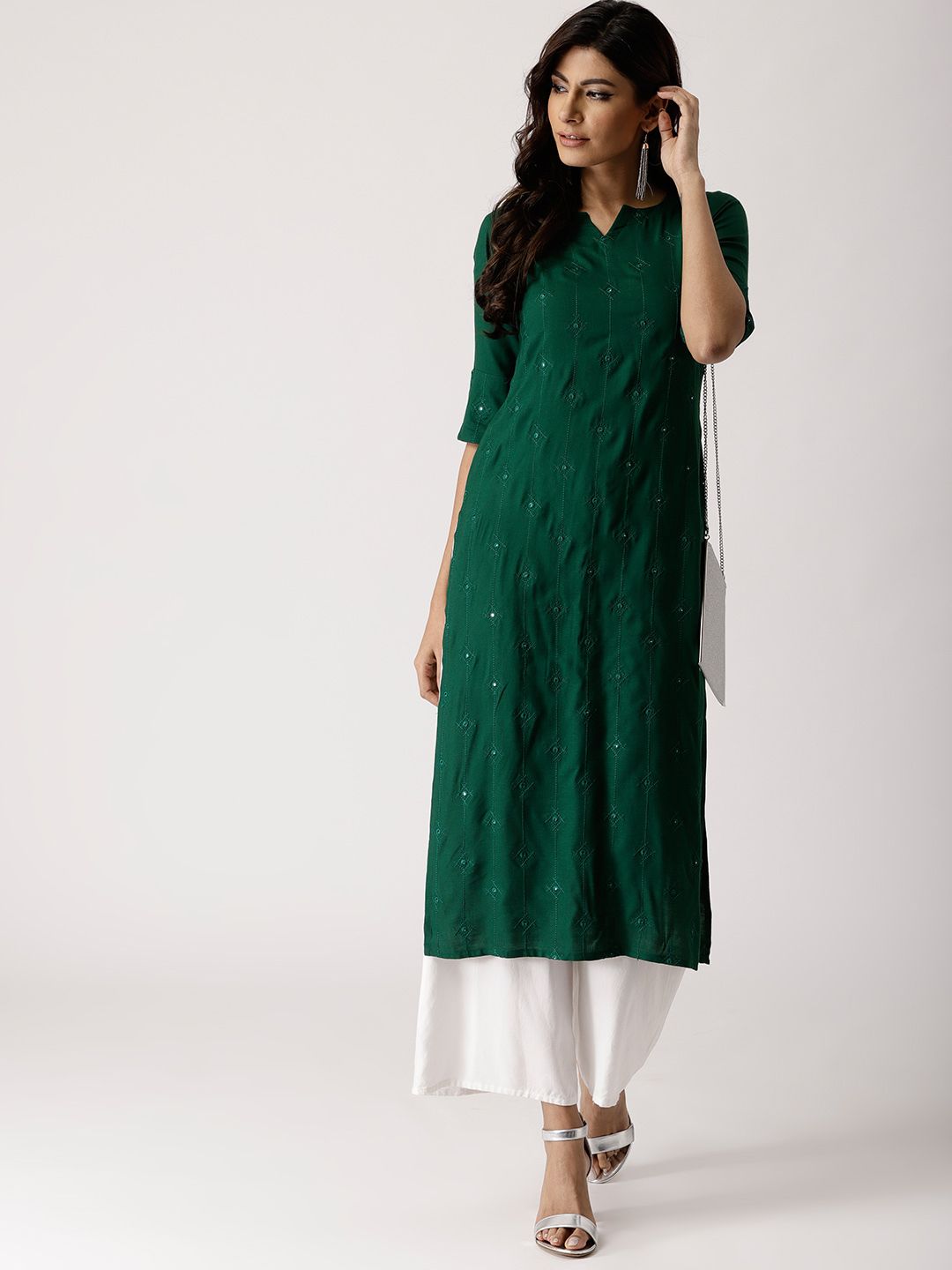 Libas Women Green Embroidered Straight Kurta Price in India