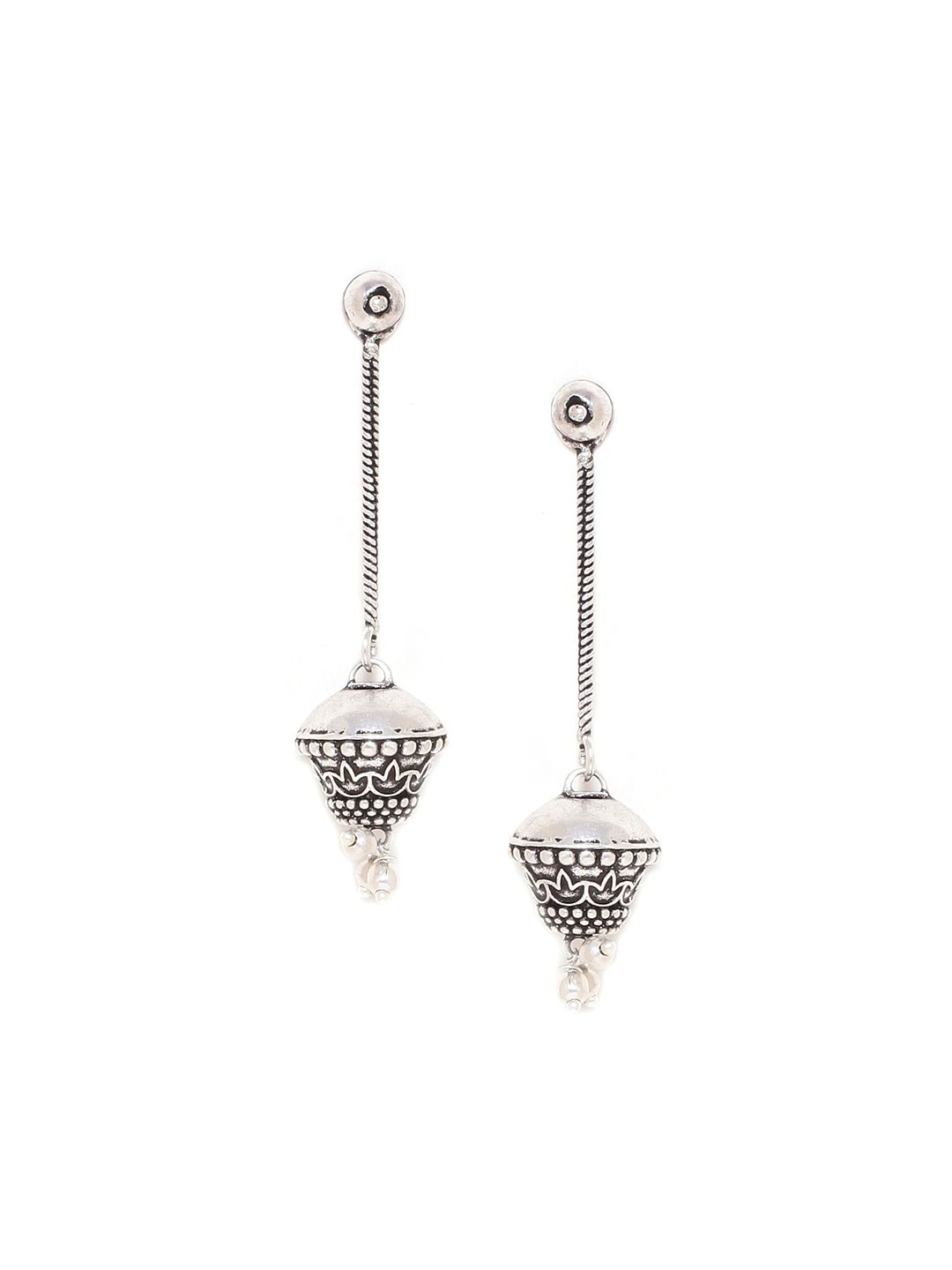 Voylla Silver-Toned Dome Shaped Oxidised Drop Earrings Price in India