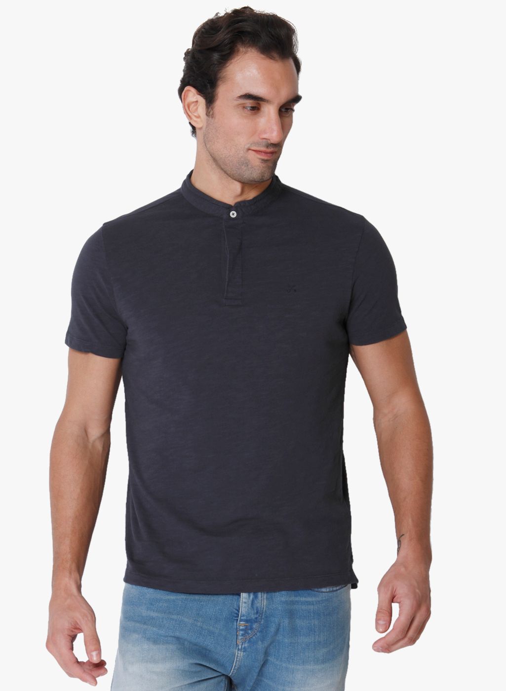 SELECTED Charcoal Solid Slim Fit Mandarin T-Shirt