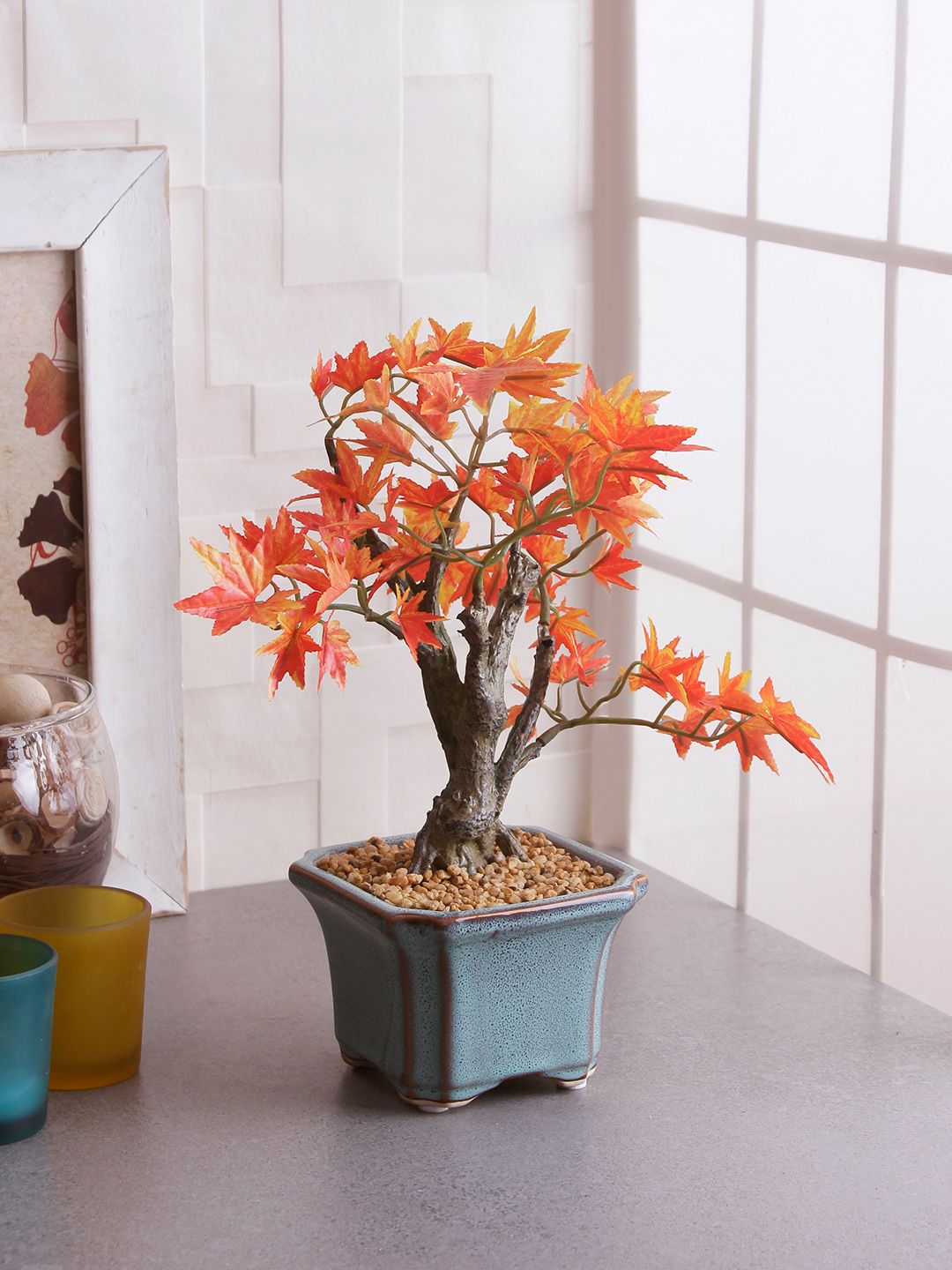 Fourwalls Orange Artificial Japanese Maple Bonsai Plant in a Ceramic Pot Price in India