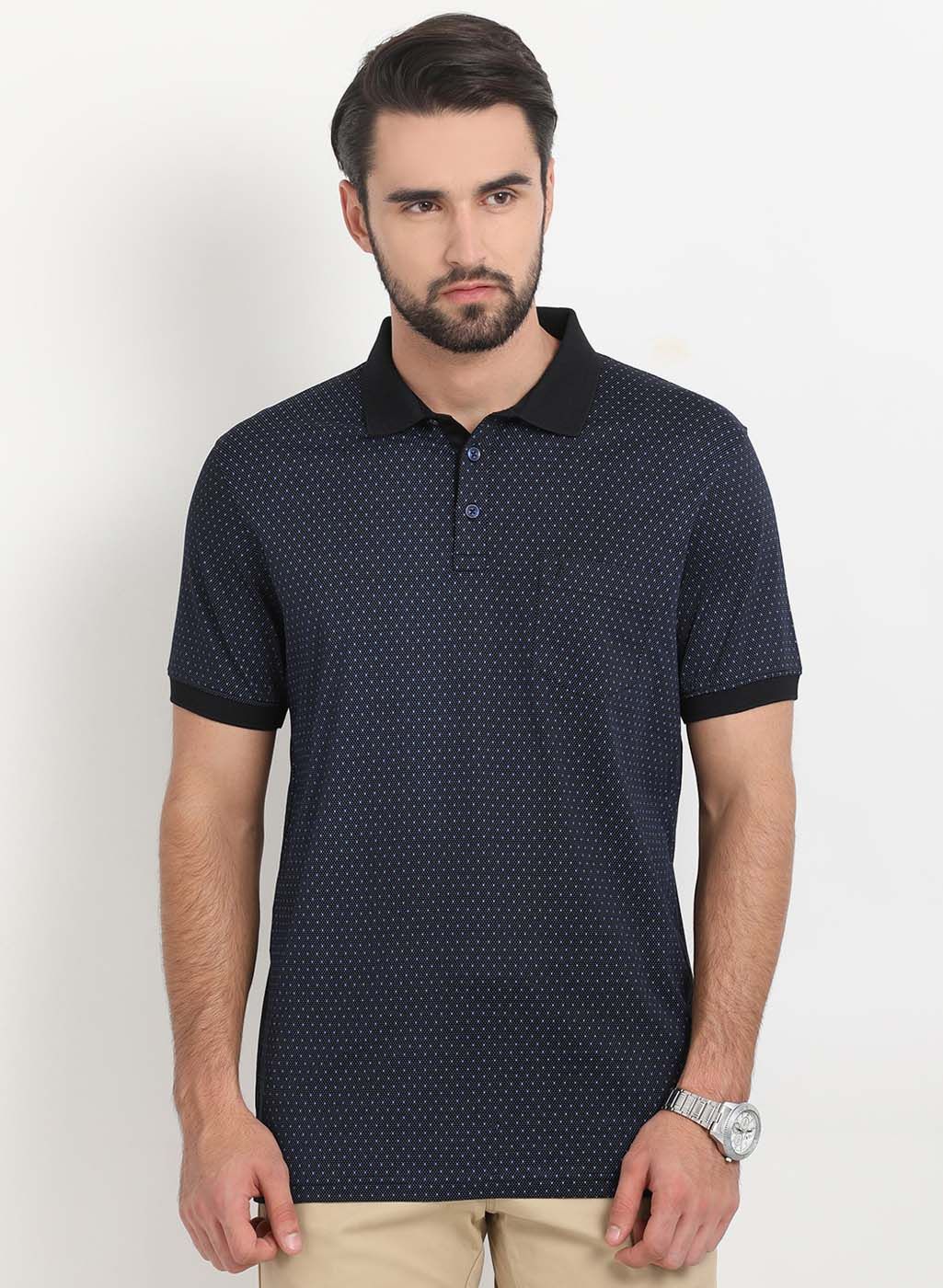 Indian Terrain Black Printed Regular Fit Polo T-Shirt