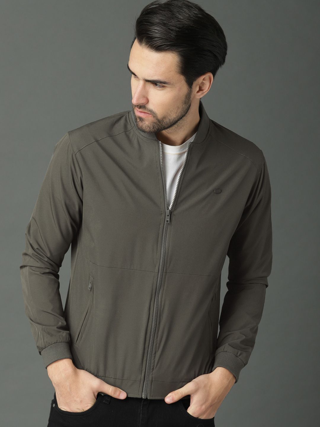 Roadster Men Olive Green Solid Bomber