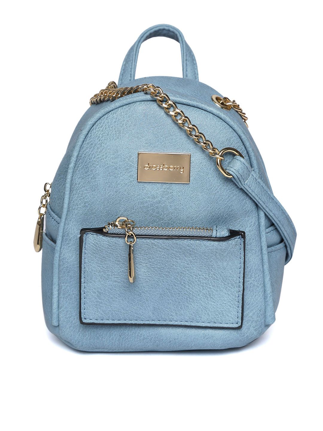 DressBerry Women Blue Solid Backpack cum Shoulder Bag Price in India