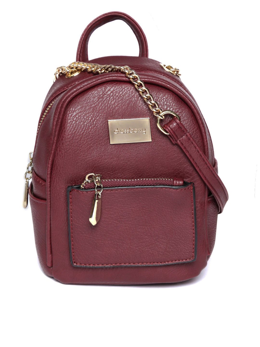 DressBerry Women Burgundy Solid Small Backpack Price in India