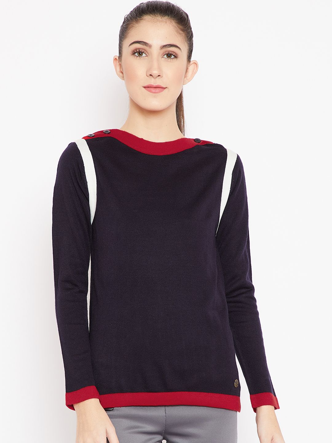 Cayman Women Navy Blue Woollen Pullover Price in India