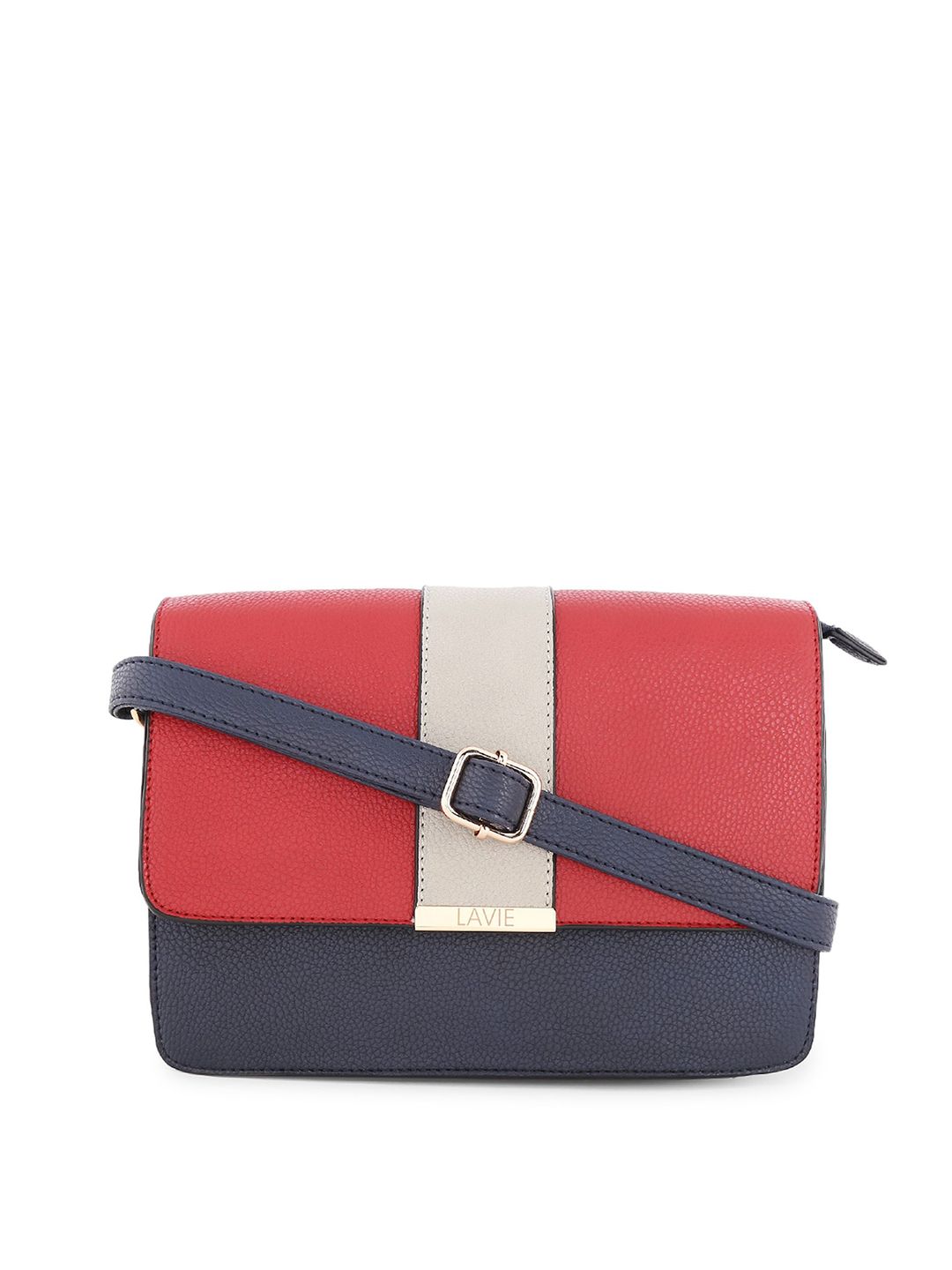 Lavie Navy Blue & Red Colourblocked Sling Bag Price in India