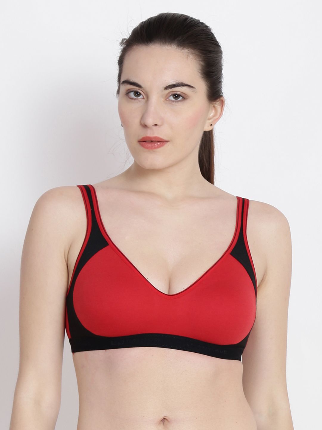 ABELINO Red & Black Solid Non-Wired Non Padded Sports Bra 5130RED01 Price in India